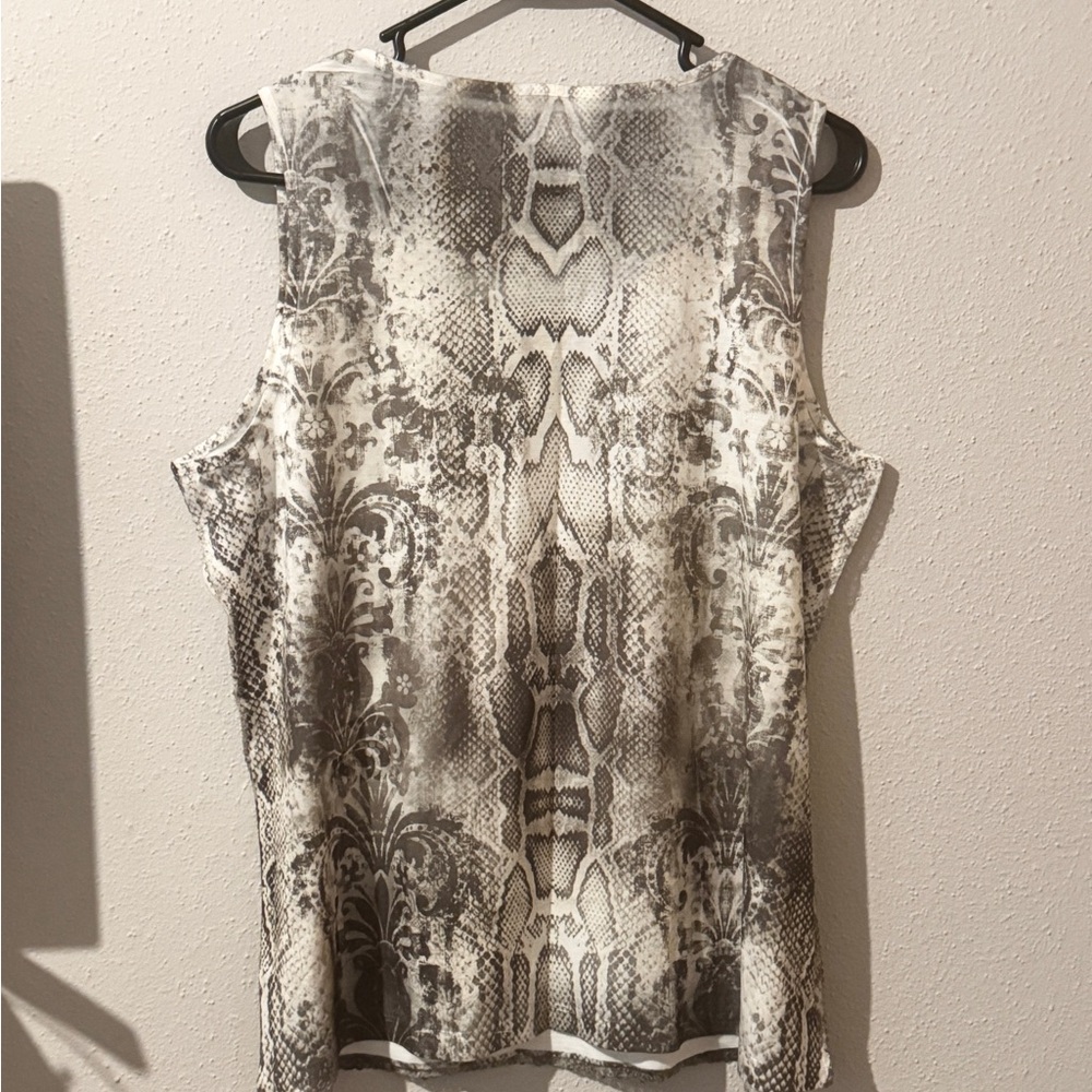 Chicos Neutral Batik Sequined Snake Print Tank Top Sage Green and Cream - Picture 3 of 9